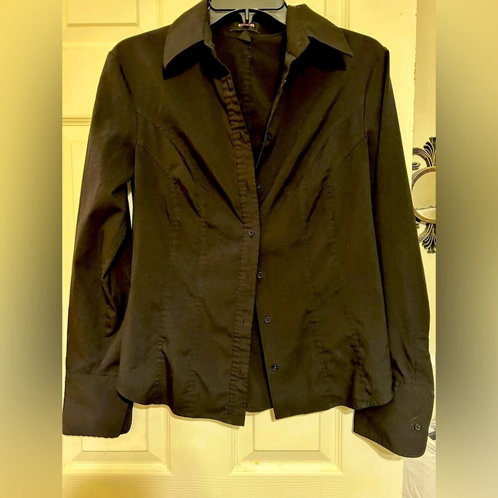 Express Stretch Woman’s blouse sz small Button Down Long Sleeve Black Casual